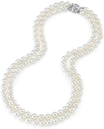 The Pearl Source 14K Gold 7-8mm AAA Quality Double Strand White Freshwater Cultured Pearl Necklace for Women in 17-18" Princess Length