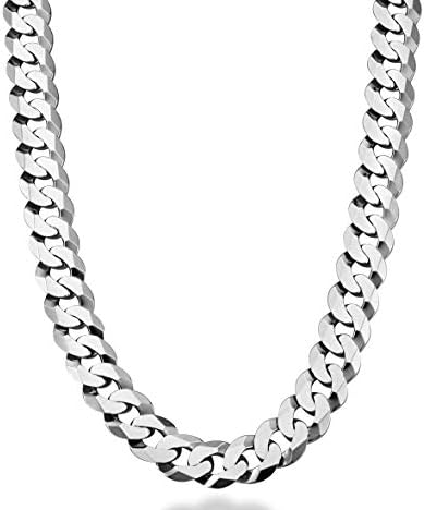 Miabella Solid 925 Sterling Silver Italian 12mm (1/2 Inch) Solid Diamond-Cut Cuban Link Curb Chain Necklace For Men, Made in Italy